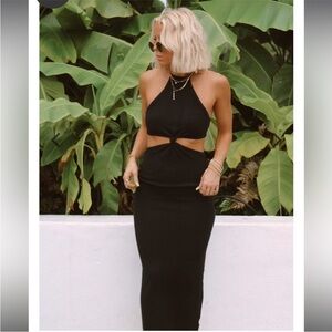 Chic Black Halter Cutout Dress